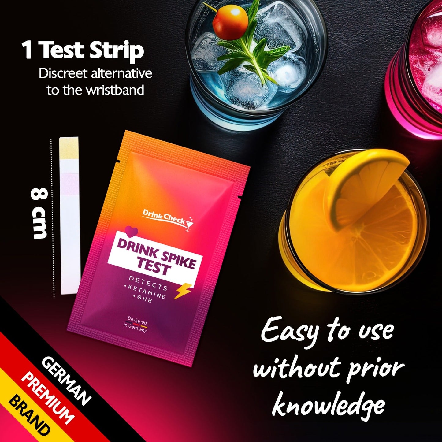 DrinkCheck Drink Spiking Test Strip, Test for GHB and Ketamine, Efficient Roofie Test - DrinkCheck USA - Roofie Test -