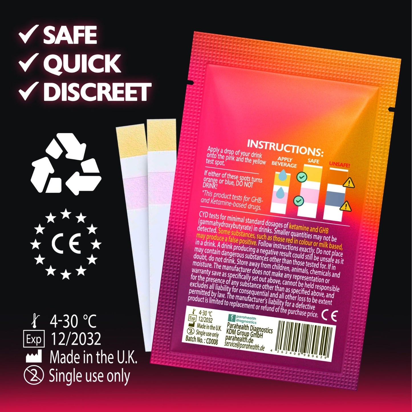 DrinkCheck Drink Spiking Test Strip, Test for GHB and Ketamine, Efficient Roofie Test - DrinkCheck USA - Roofie Test -